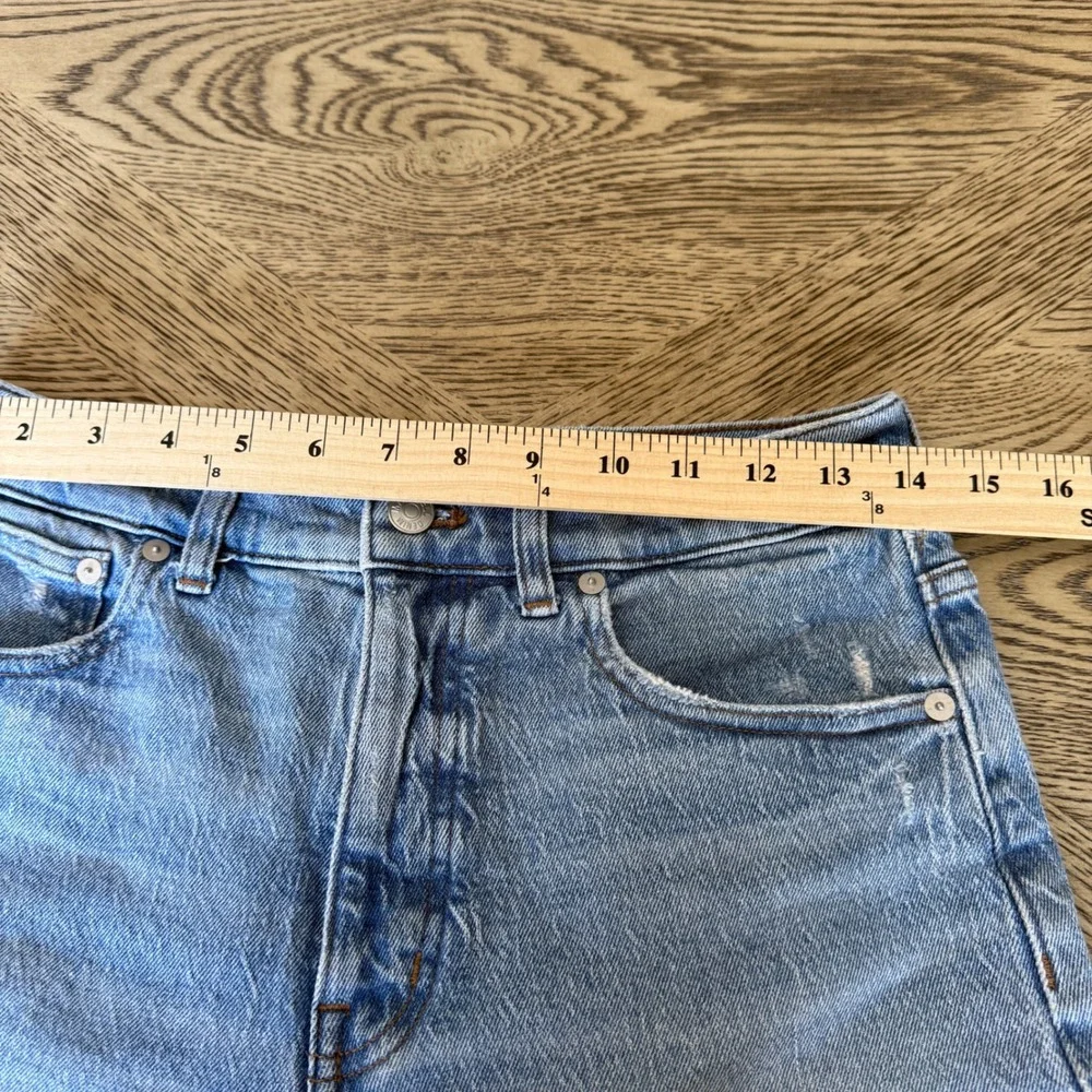 Madewell High Rise Wide Leg Jeans Light Wash Raw Hem Blue Denim Distressed Sz 27